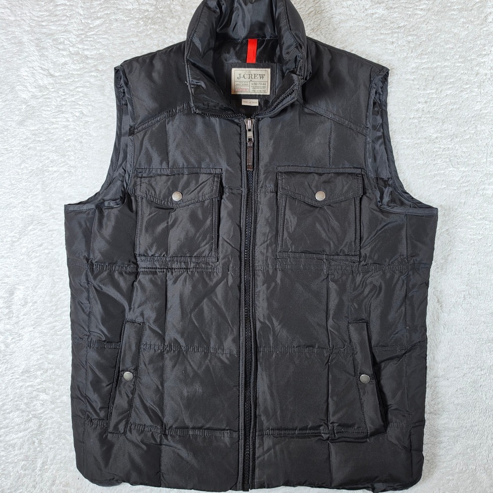 J.Crew 31519 Field Tested Feather Down Mens M Black Quilted Puffer Utility Vest
